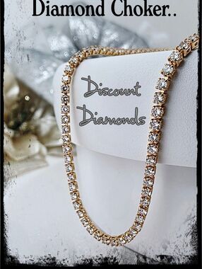 Choker Clear White Baguette Diamond Necklace 18K Gold over 925 Sterling Silver